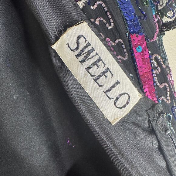 Vintage Swee Lo Dress Womens Small Black Sequin Beaded Cocktail Short Sleeve 90s - Picture 13 of 13